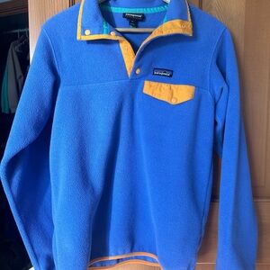 Blue/orange Patagonia pullover fleece sweater